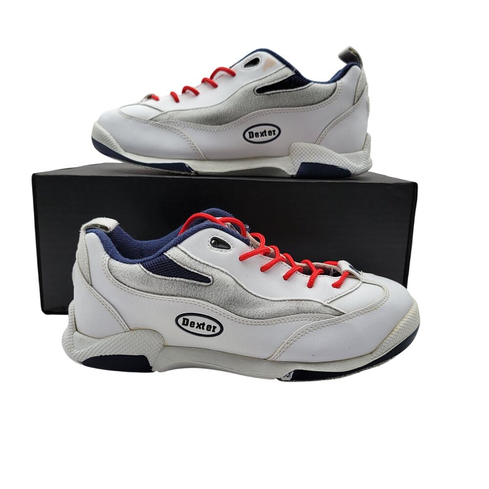 Dexter Men Bowling B895-8 Size 7.5 White Blue Lace Up Low Top Sneakers (189) - Picture 1 of 7